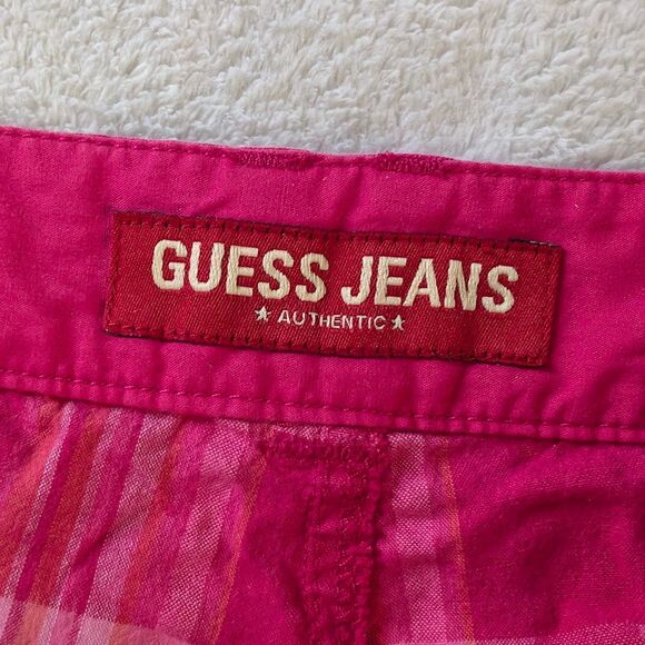 Y2K Guess Plaid Micro Shorts Women's 32 M Pink Ruched Drawstring Bow Vintage - Picture 4 of 9